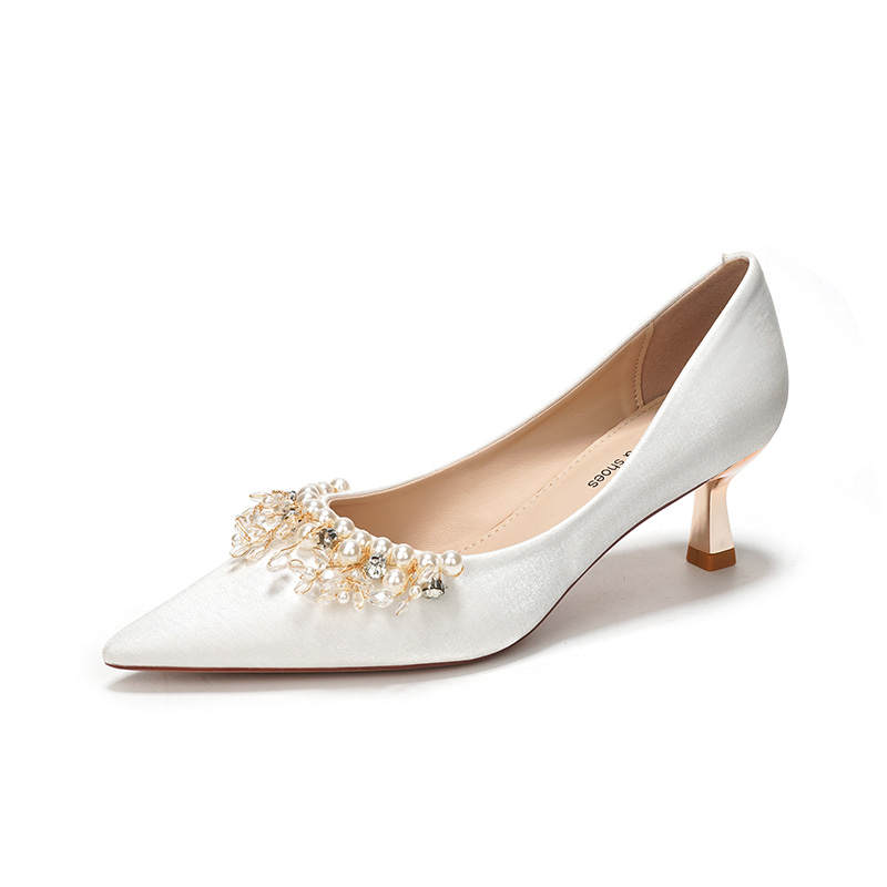 QITUMAUL Silk Slim Heel High Heels Women's White