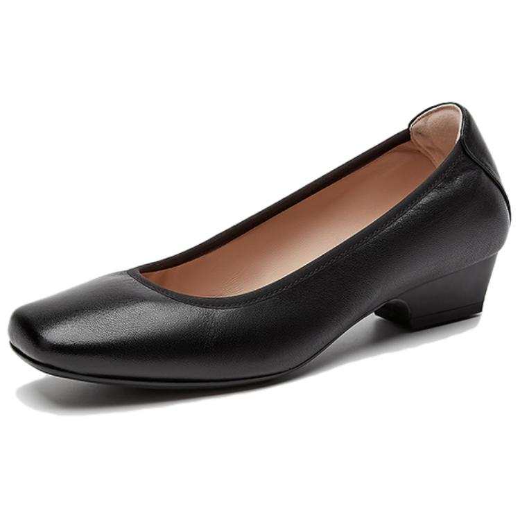 QUICHESHOES Cow Leather Chunky Heel High Heels Women's Black