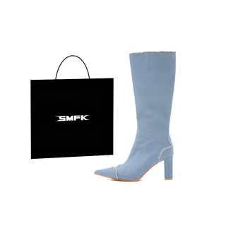 SMFK Knee high Boots Women's Blue Denim