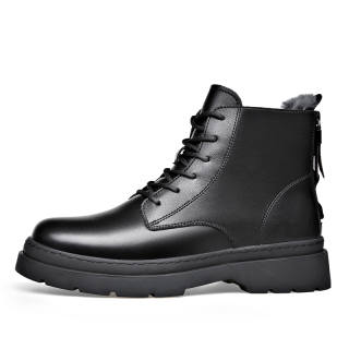 KAQIAODI Cow Split Leather Short Combat Boots Men's Black