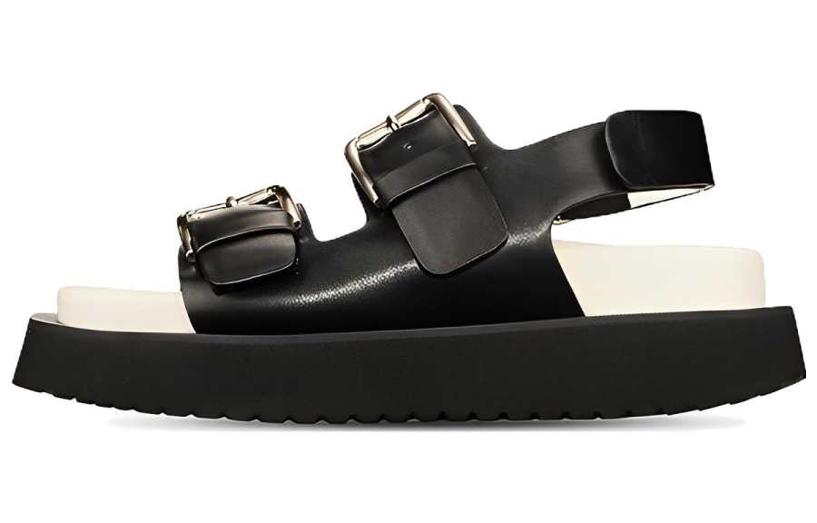 NEEDLE STUDIO Top Grain Cow Leather Fashion Sandal Women's Black White
