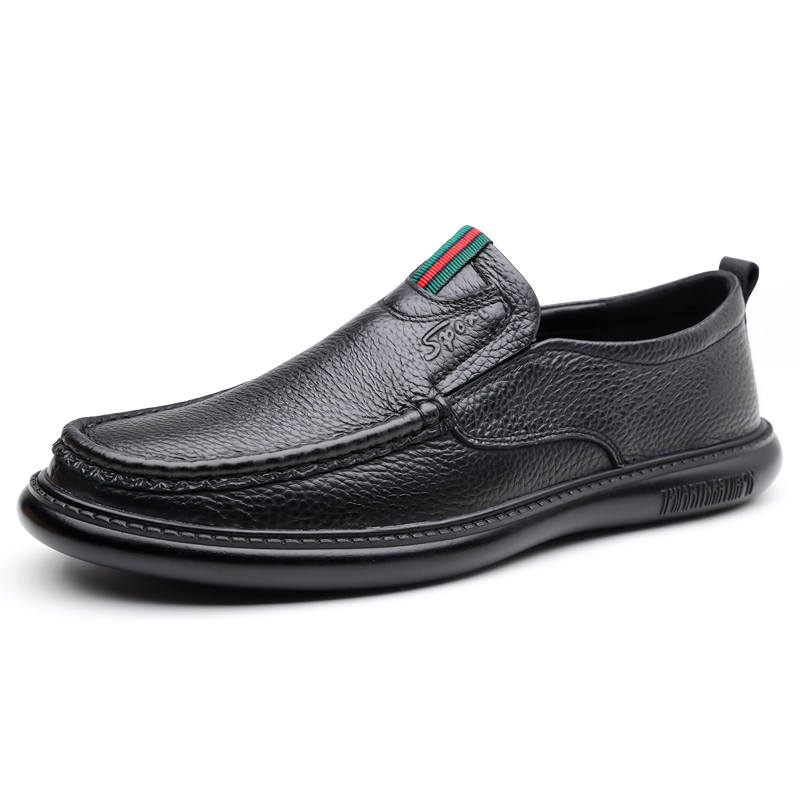 SENJIALUO Casual Leather Shoes Men's Low Top Black