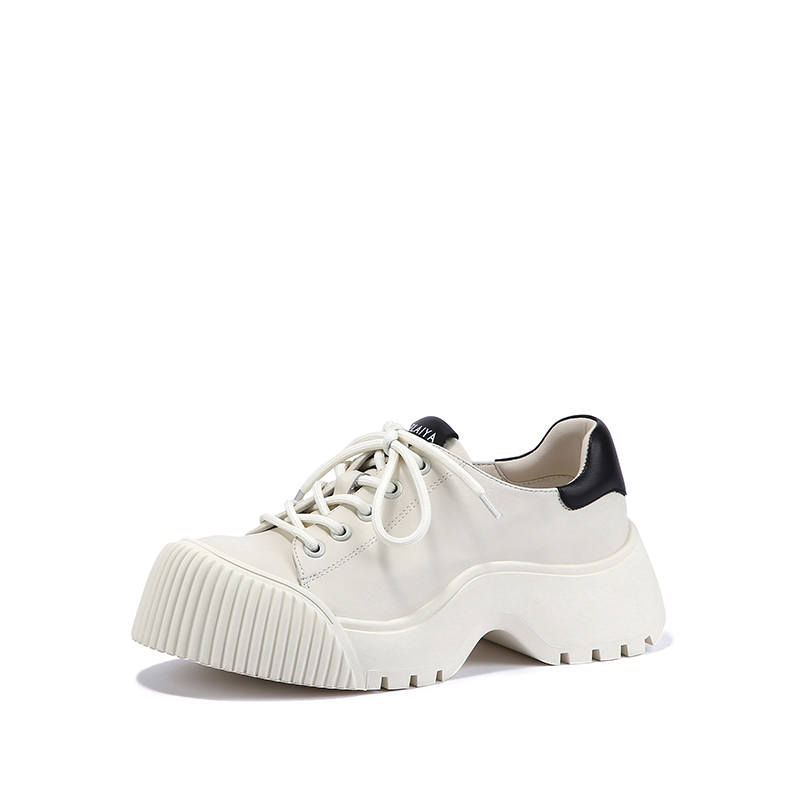 SELAIYA Top Grain Cow Leather Platform Shoes Women's White