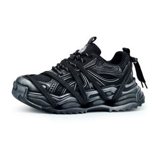BULLKVIE Abrasion Resistant Breathable Lightweight Height Increasing Low top Chunky Sneakers Men's Black