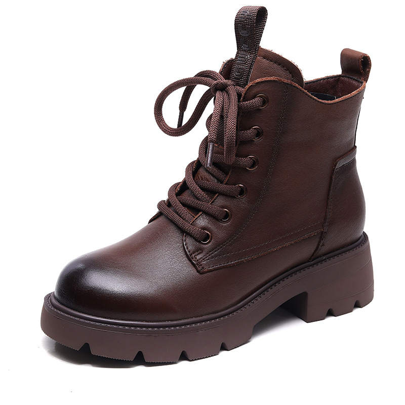 Devanro Devanro Top Grain Cow Leather Short Combat Boots 4.5cm Women's