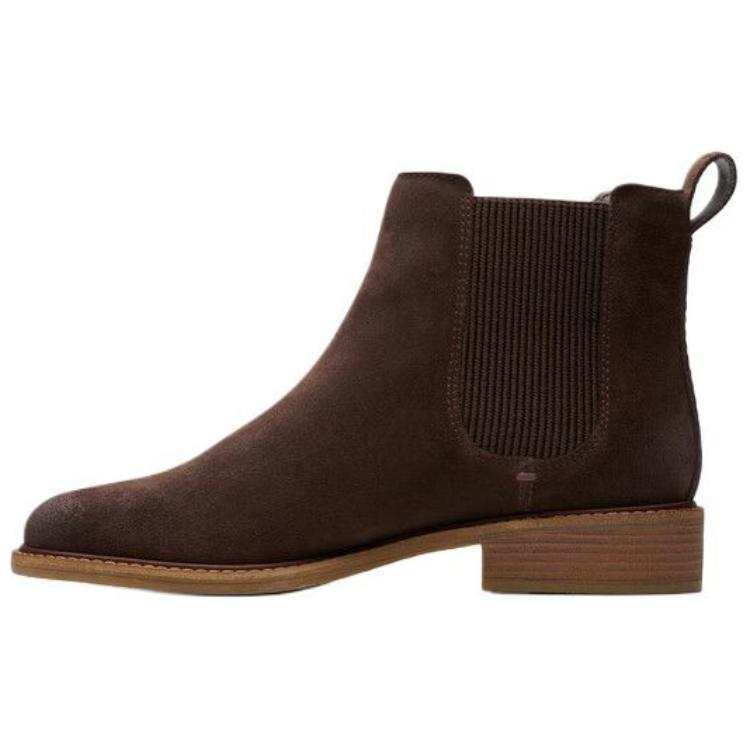 Clarks Cow Split Leather Short Chelsea Boots Women's Dark Brown
