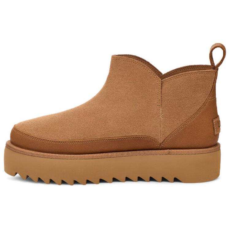 UGG Cow Split Leather Fleece Lined, Fashion Comfortable Short Snow Boots Women's Chestnut