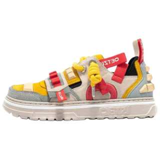 OETZI Wandering Collection Cow Split Leather Slip Resistant Low top Skateboard Shoes Unisex Yellow Gray