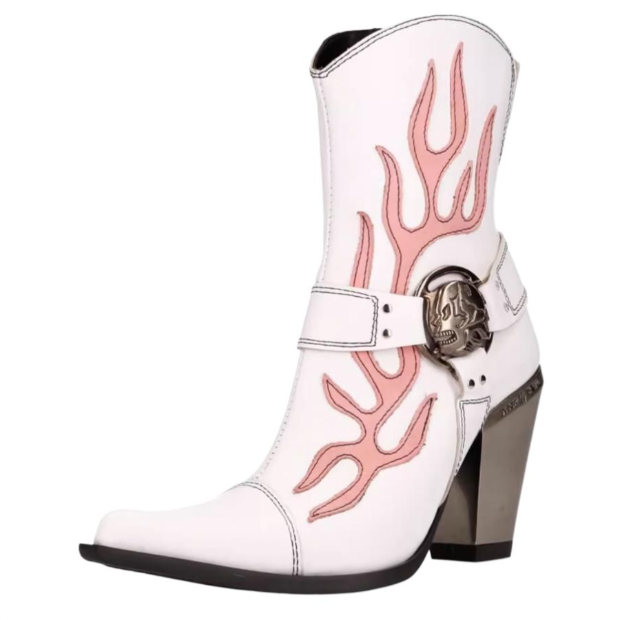 NEW ROCK Cow Leather Ankle Boots Women's Beige