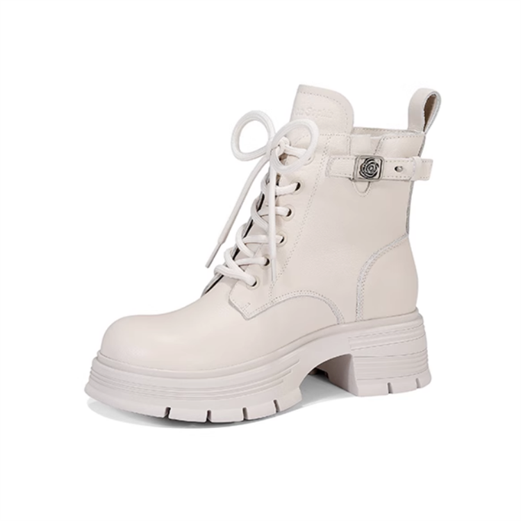 JESSICA SOPHIA Cow Leather Combat Boots 5cm Women's