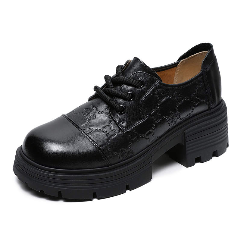 Devanro Devanro Top Grain Cow Leather Casual Shoes 5.5cm Women's Black