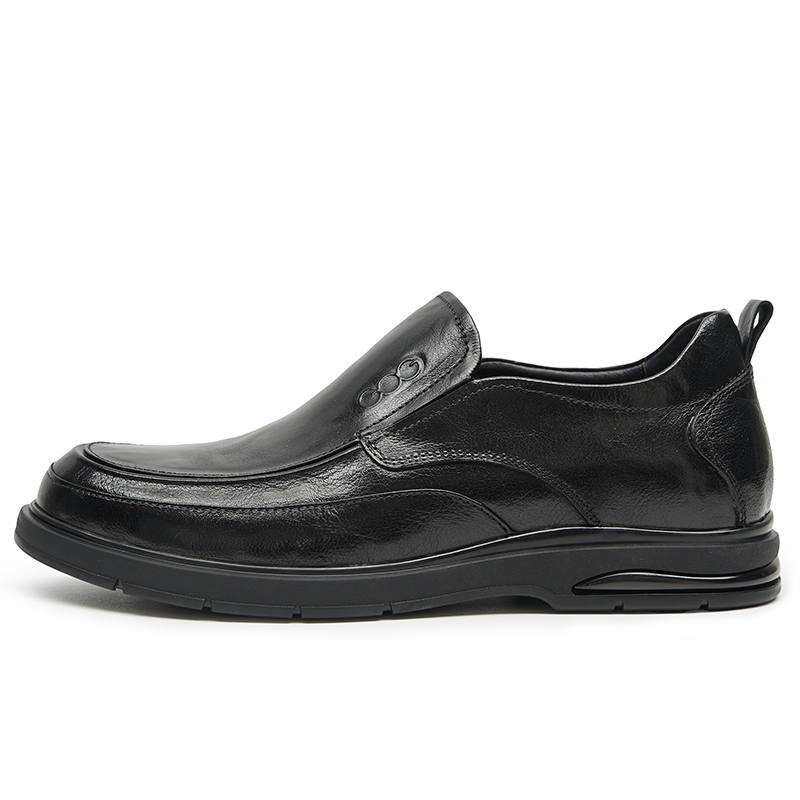 GOG Top Grain Cow Leather Height Increasing Low top Casual Shoes Men's Black