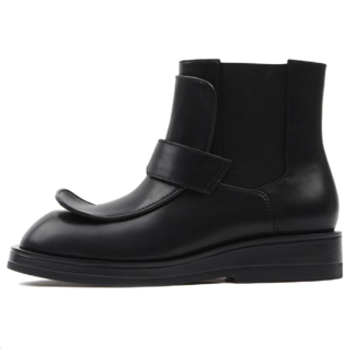 CALVIN LUO Cow Leather Comfortable Ankle Boots Unisex Black