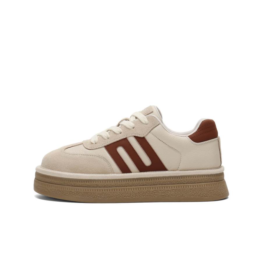 BELLE Synthetic Leather, Split Cow Leather Low top Skateboard Shoes Women's Beige
