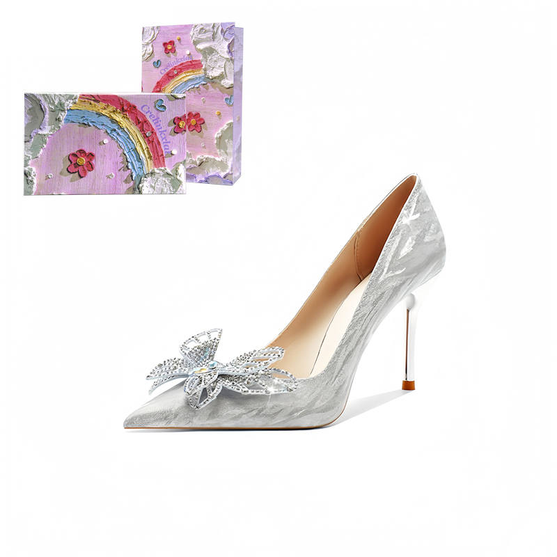 Crelinkxlat French Fairy Princess High Heels Women's Silver