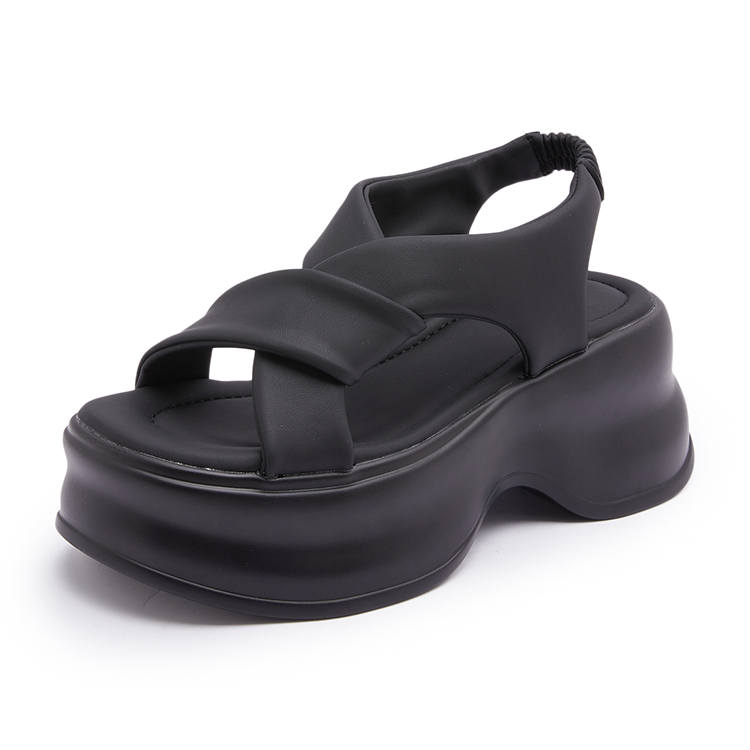 MILANLIANGE Microfiber Leather One Strap Sandals 8cm Women's Black