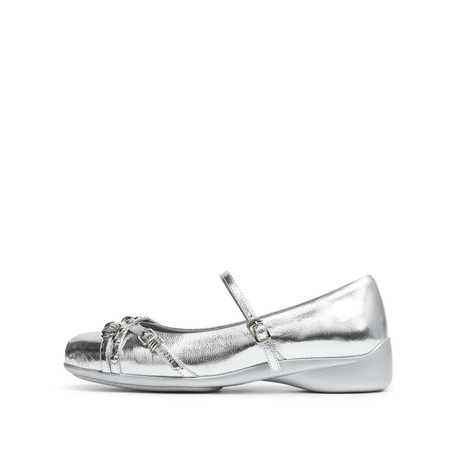Staccato Silver Ballet Band Cow Leather Platform Mary Jane Shoes 4cm Women's Silver