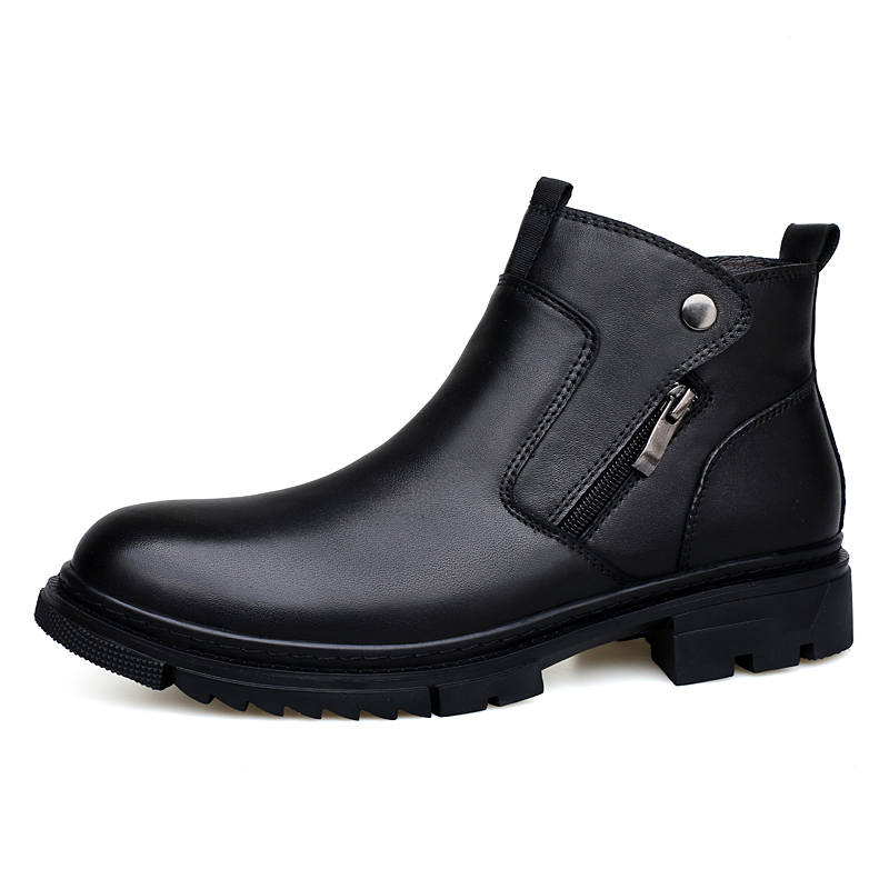 GONGNIULEITING Top Grain Cow Leather Business Formal Fleece Lined Ankle Boots Platform Men's