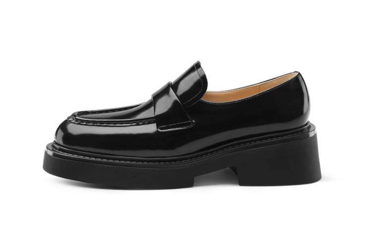 7or9 Raw Chocolate Tart Top Grain Cow Leather Loafers 5CM Women's Black