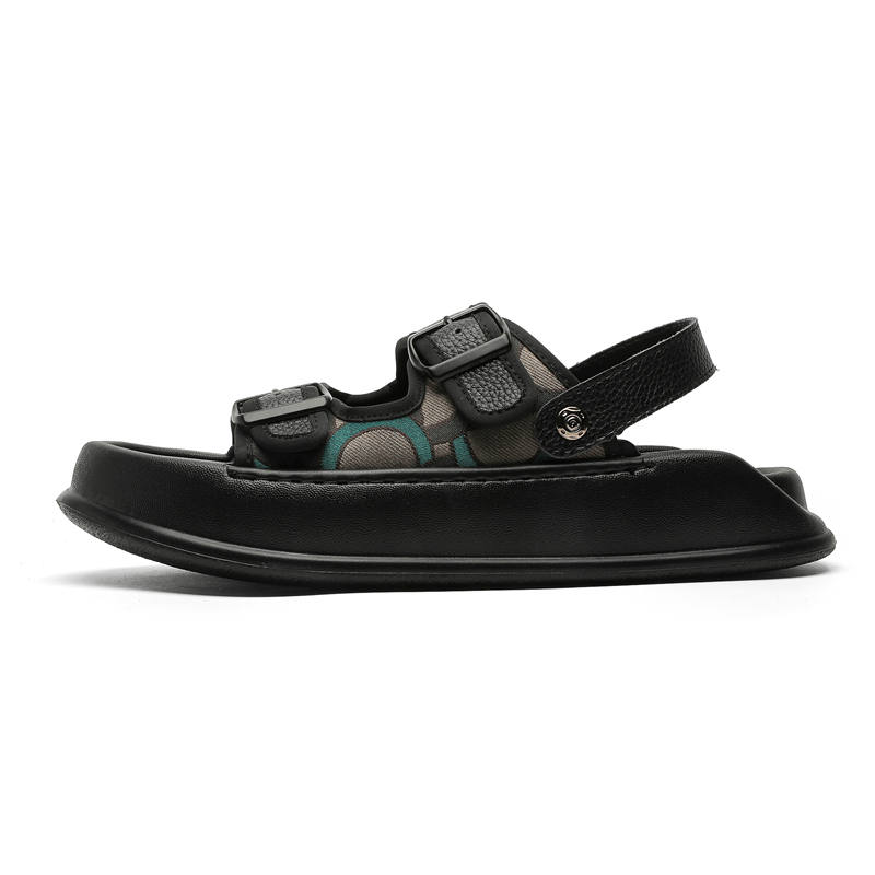ENRICO COVERI Microfiber Leather Beach Sandals Men's Black