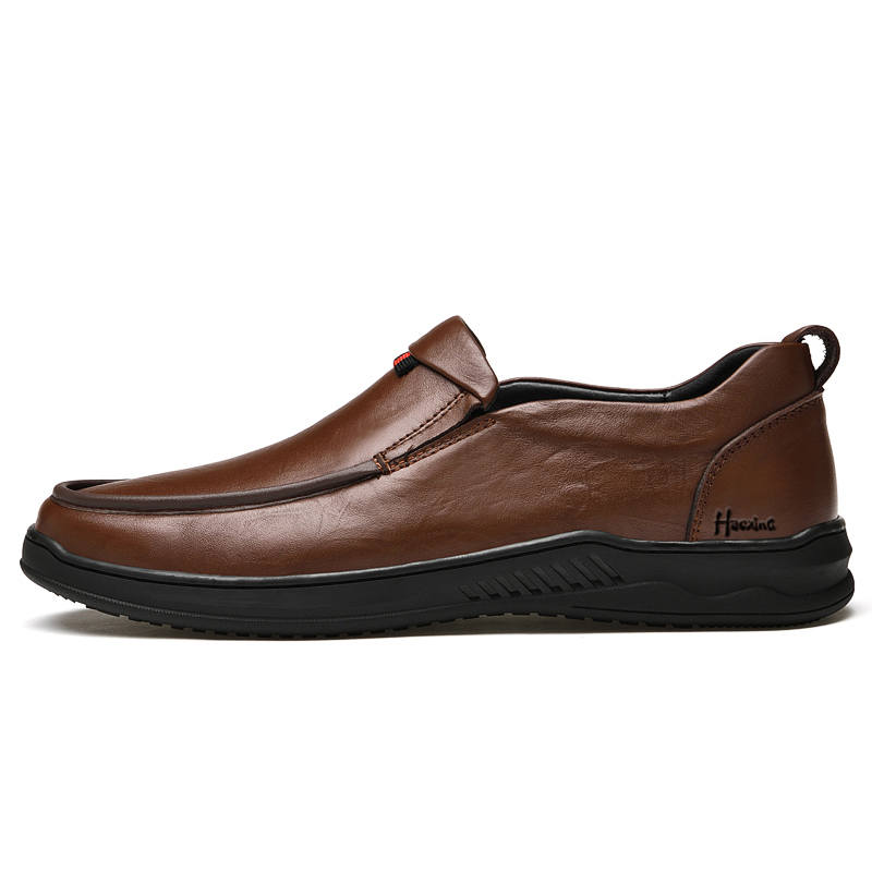 HAOXING Top Grain Cow Leather Casual Shoes Men's Brown