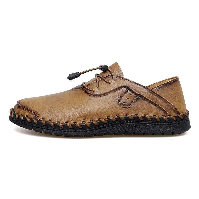 WENNAI Top Grain Cow Leather Casual Shoes Men's Yellow Brown
