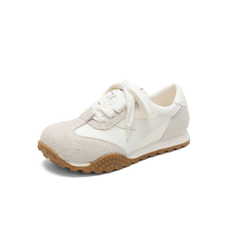 JOSINY Cow Split Leather Abrasion Resistant, Breathable, Lightweight Low top Casual Shoes Women's Ecru