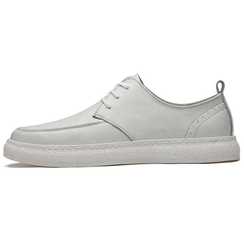 YINGLUNQISHI Top Grain Cow Leather Low top Casual Shoes Unisex White