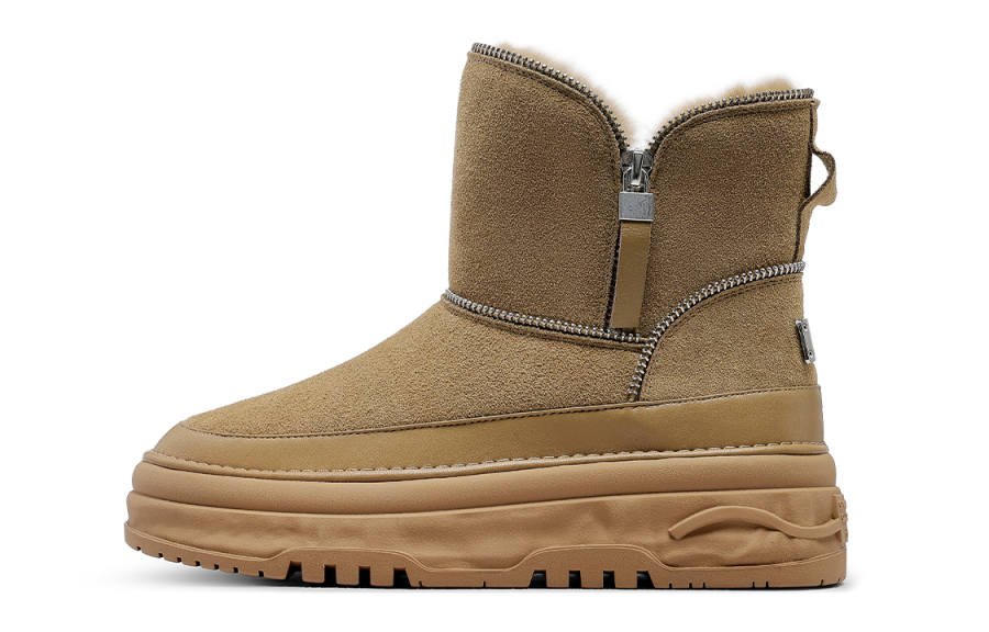 C°BANNER Abrasion Resistant Comfortable Stitching, Warm Fleece Lined Short Mid Calf Snow Boots Women's Camel