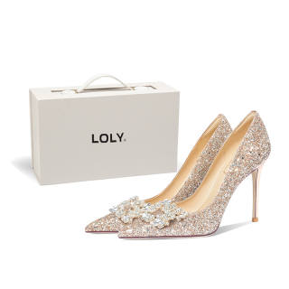 LOLY Crystal Shoes French Wedding Shoes For Women's Slim Heel High Heels Women's Gold