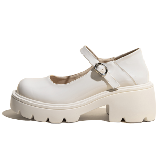 BOJUEMAO Cow Split Leather Chunky Heel Mary Jane Shoes Women's