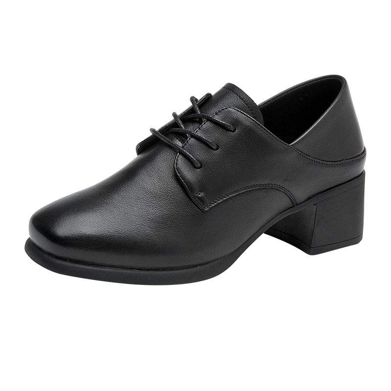 AOKANG Cow Leather Chunky Heel High Heels 4.8cm Women's Black