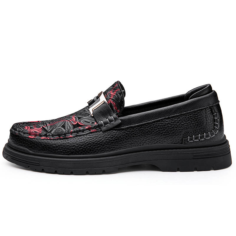 CKVUSAMG Top Grain Cow Leather Men's Casual Shoes Men's Black Red