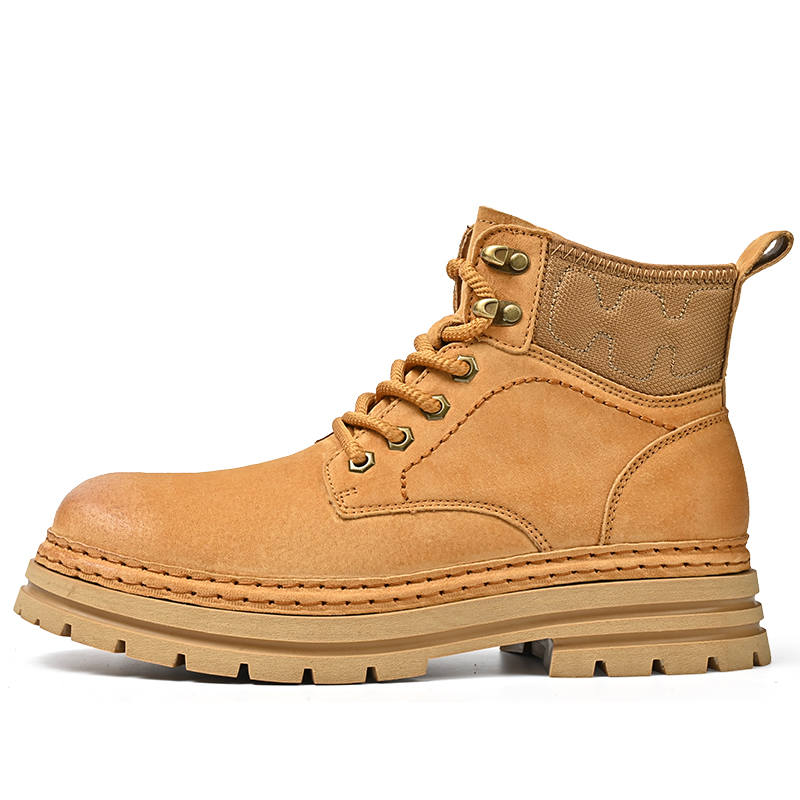GONGNIUMEILI Top Grain Pig Leather Short Combat Boots Men's
