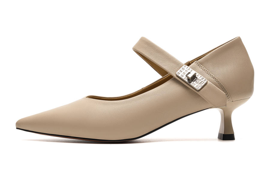 EBLAN Cow Leather Slim Heel Mary Jane Shoes Women's Gray