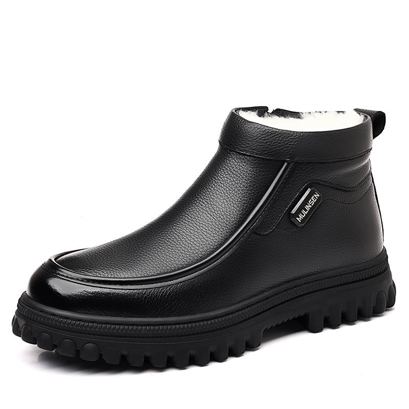Mulinsen Top Grain Cow Leather Snow Boots Men's Black