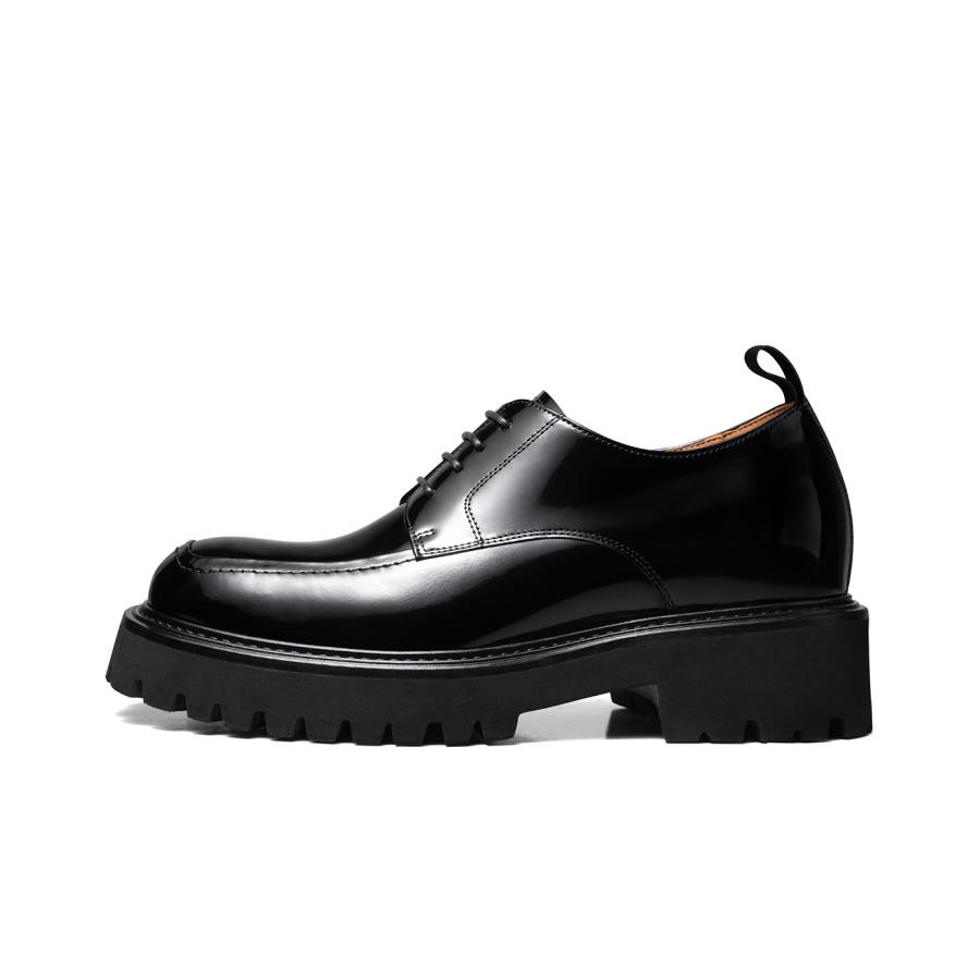 Zuti Trendy Versatile Shiny Chunky Derby Shoes Casual Shoes, Approx. 7.5cm Men's Black