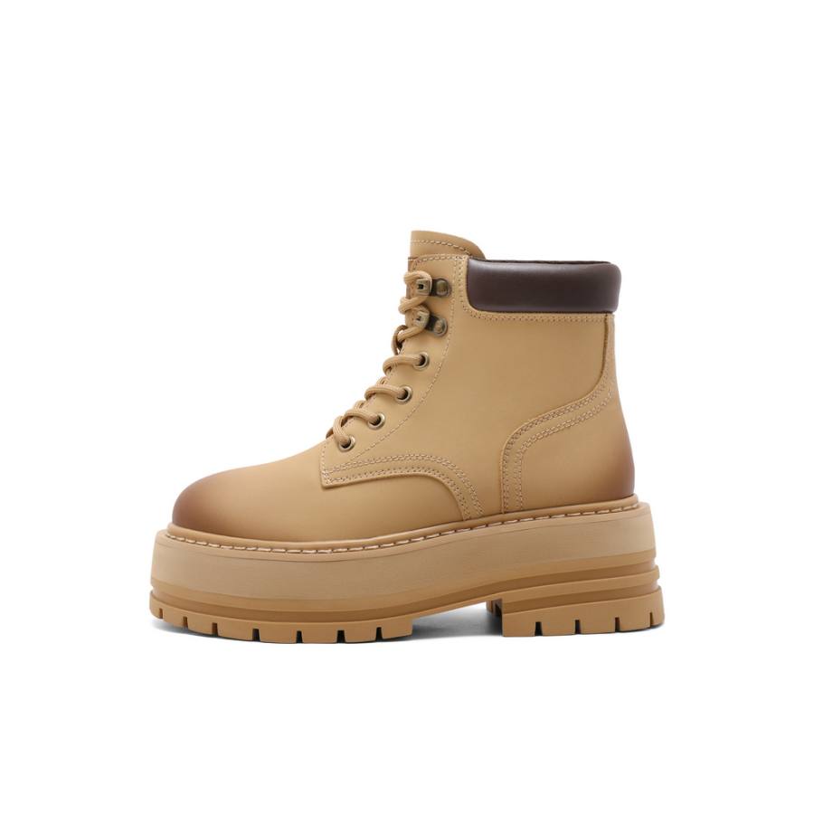 BELLE Short Combat Boots 6CM Women's Khaki, Yellow