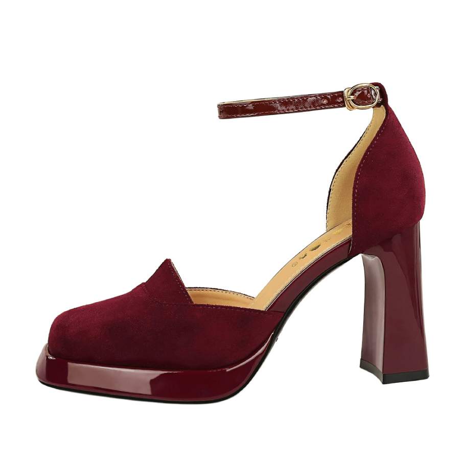 QITUMAUL Suede Chunky Heel High Heels Women's