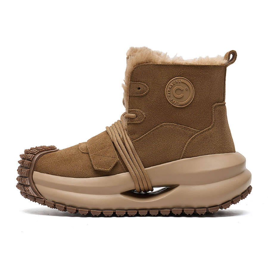 C°BANNER Cow Suede Fleece Lined Comfortable Fashion Snow Boots Men's Apricot