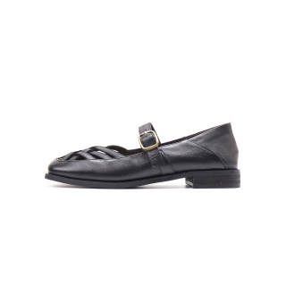 Asthershop Sheepskin Mary Jane Shoes Women's Black