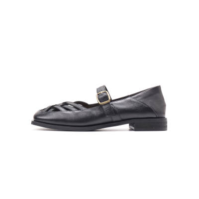 Asthershop Sheepskin Mary Jane Shoes Women's Black