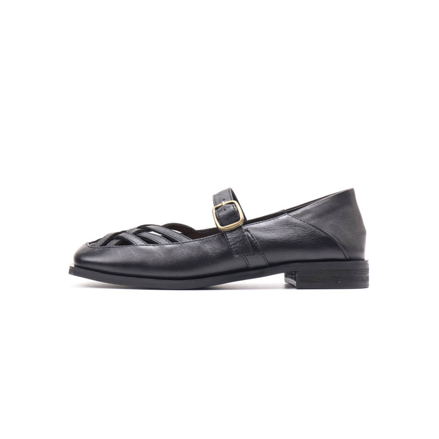 Asthershop Sheepskin Mary Jane Shoes Women's Black