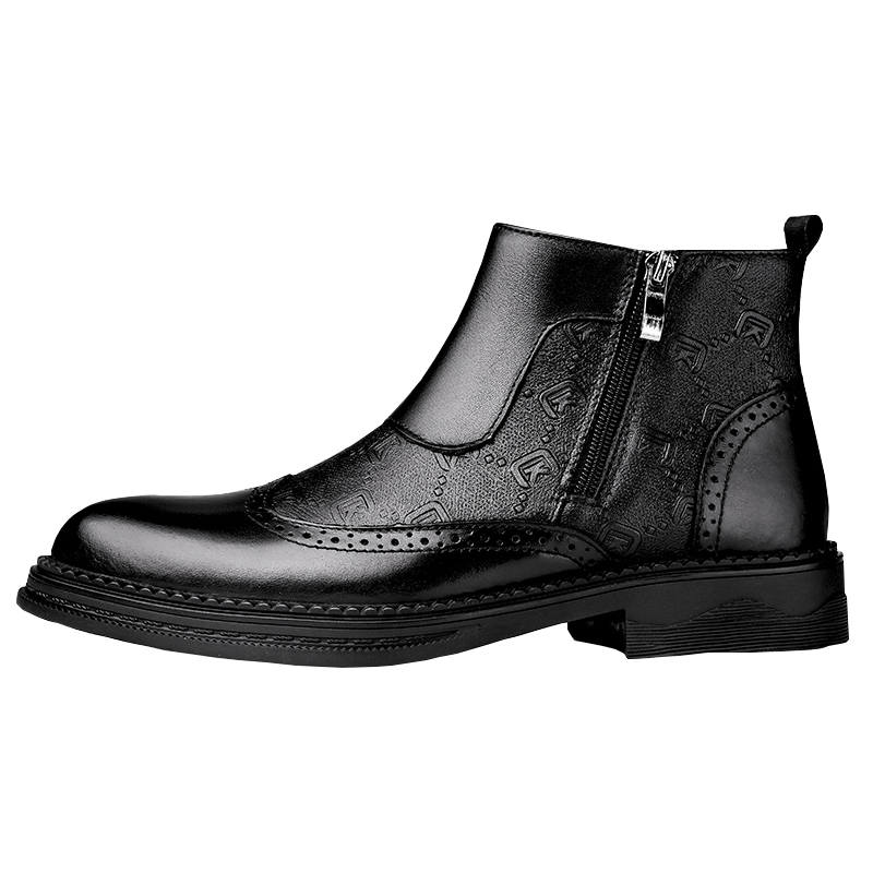 CKVUSAMG Top Grain Cow Leather Ankle Boots Men's Black