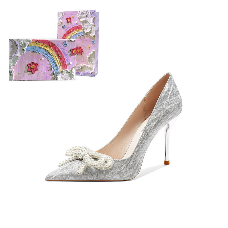 Crelinkxlat French Pointed Toe High Heels Women's Silver
