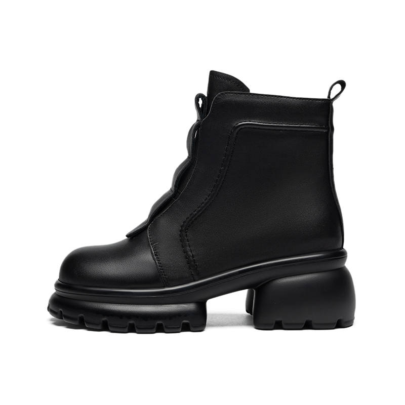 ZHR Top Grain Cow Leather Crew Combat Boots 6cm Women's