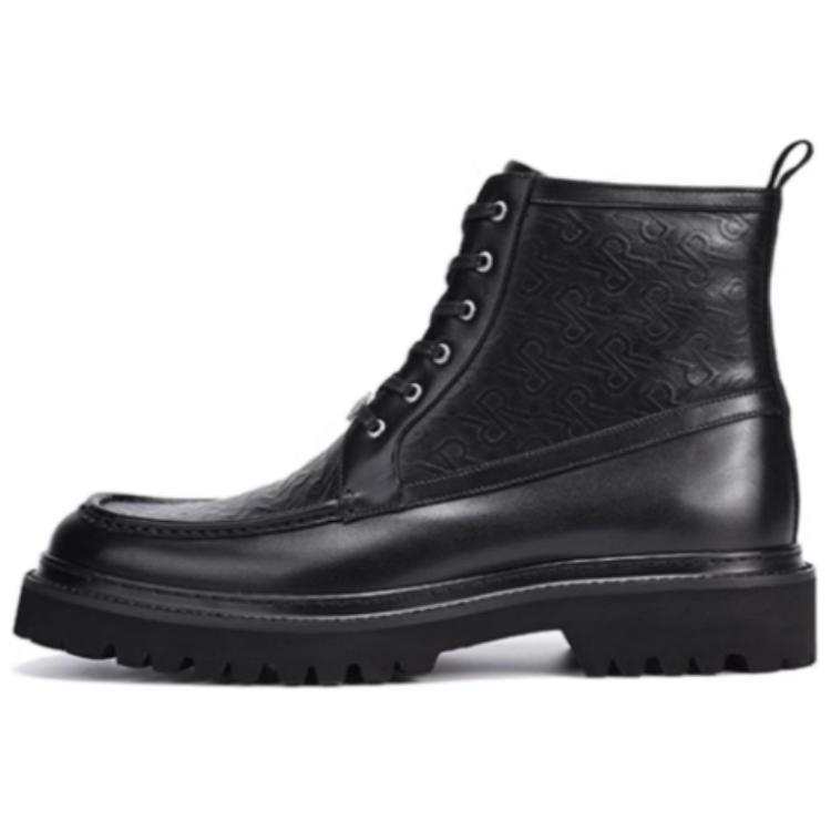 RARE Cow Leather Short Combat Boots 2.5cm Men's Black