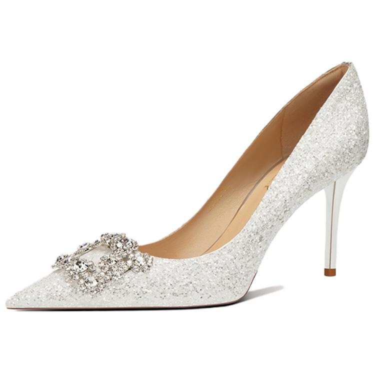 Zubumei Leather Slim Heel High Heels Women's Champagne