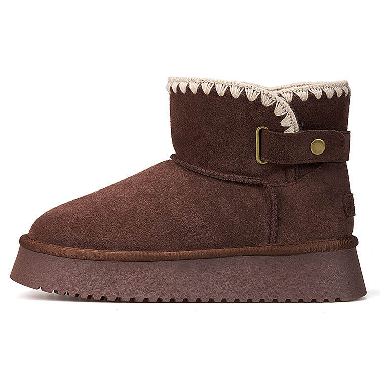 Joy&Mario Cow Split Leather Thermal Height Increasing Thermal Height Increasing Short Snow Boots Women's Coffee