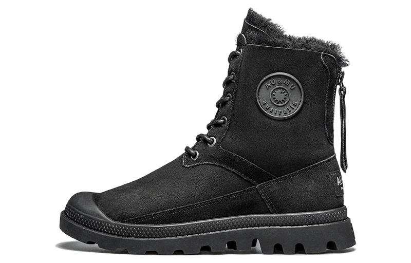 AU&MU Shearling High Top Fleece Lined Short Combat Boots Women's Black